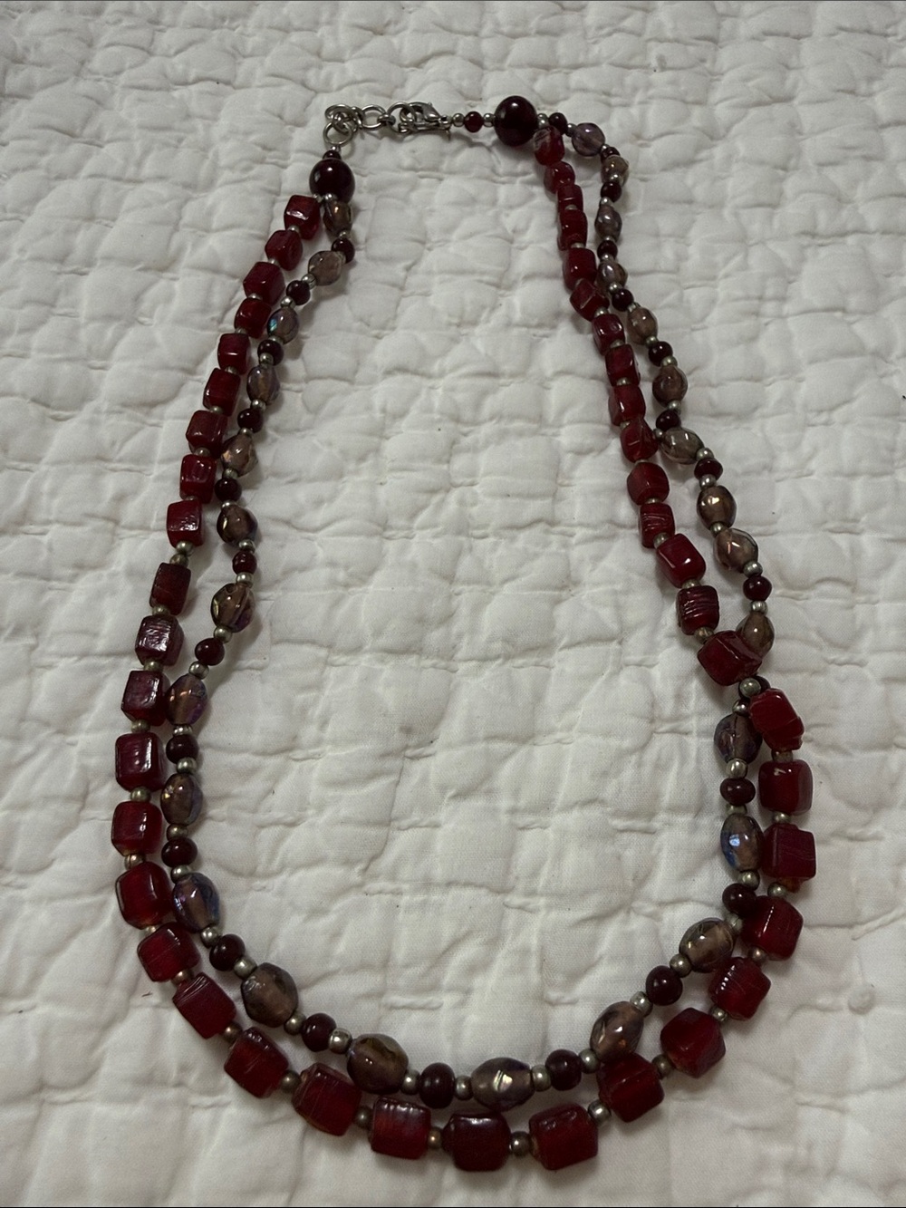 Red Two-Strand Beaded Necklace